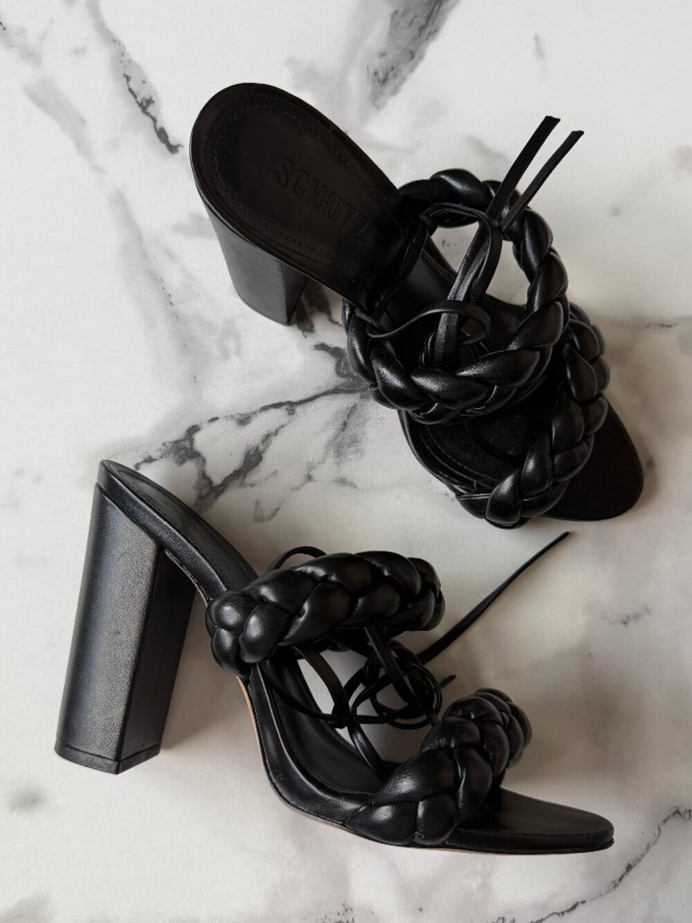 SCHUTZ Zarda Black Block Heel Sandals Size 7